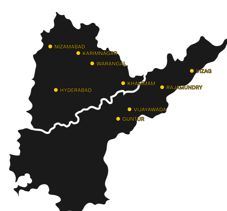 Telangana and Andhra Pradesh Map showing project locations